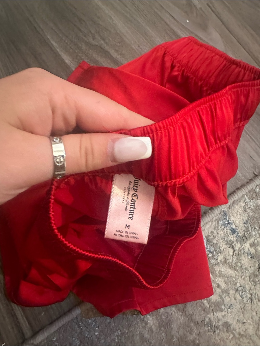 Juicy Couture Red Satin Rhinestone 'Juicy' Lounge Shorts - Picture 3 of 3